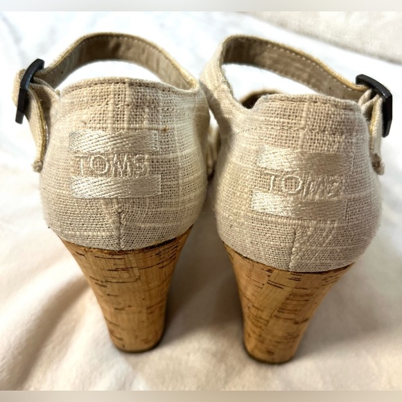 Toms Beige Wedge Sandals Adjustable Strap Cork Wedge Women’s Size 6.5 - Picture 5 of 11